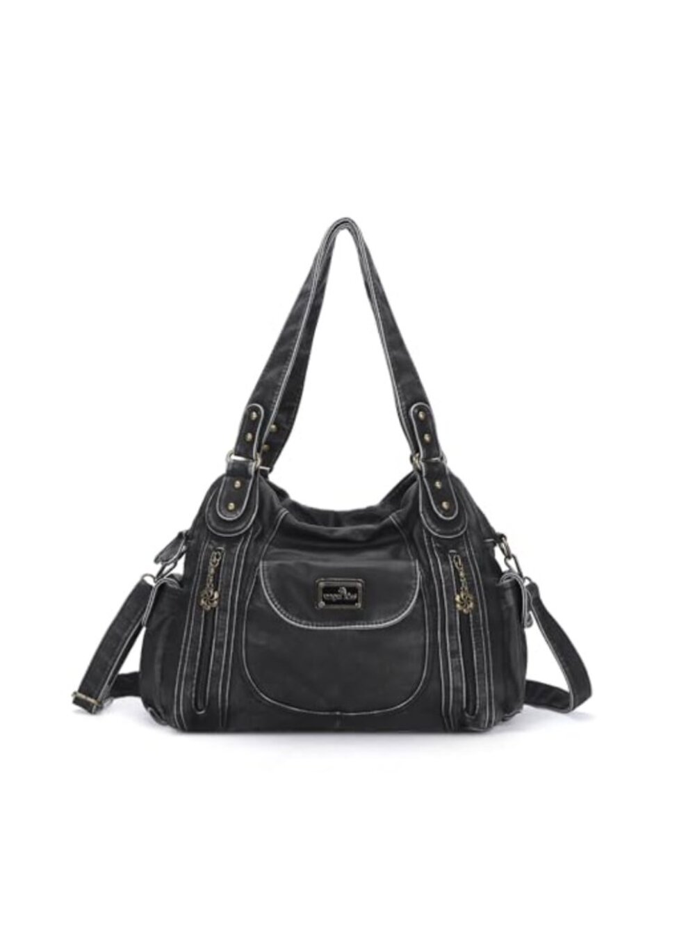 Washed PU Leather Hobo Shoulder Crossbody Bag Adjustable Strap Multiple Pockets